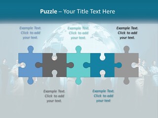 A Group Of Business People Standing In Front Of A Globe PowerPoint Template