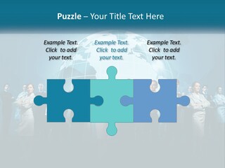 A Group Of Business People Standing In Front Of A Globe PowerPoint Template