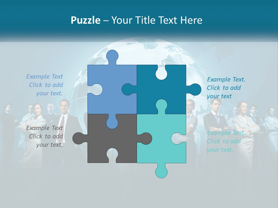 A Group Of Business People Standing In Front Of A Globe PowerPoint Template