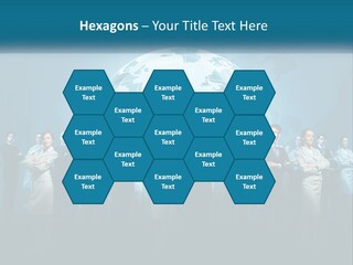 A Group Of Business People Standing In Front Of A Globe PowerPoint Template