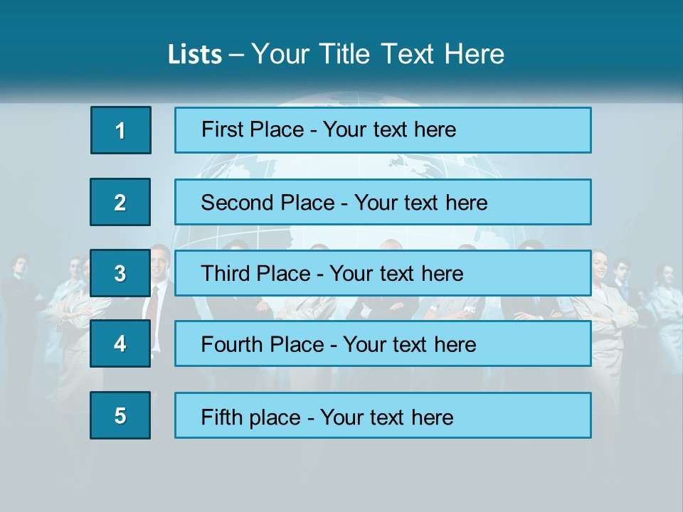 A Group Of Business People Standing In Front Of A Globe PowerPoint Template
