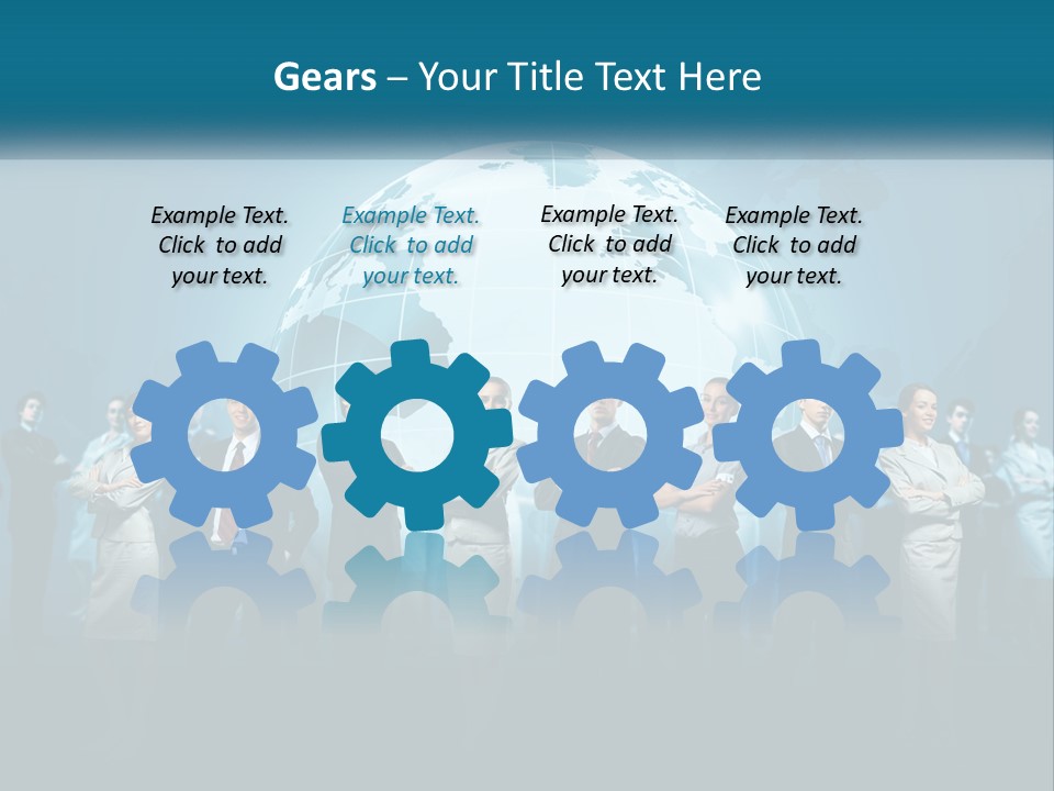 A Group Of Business People Standing In Front Of A Globe PowerPoint Template