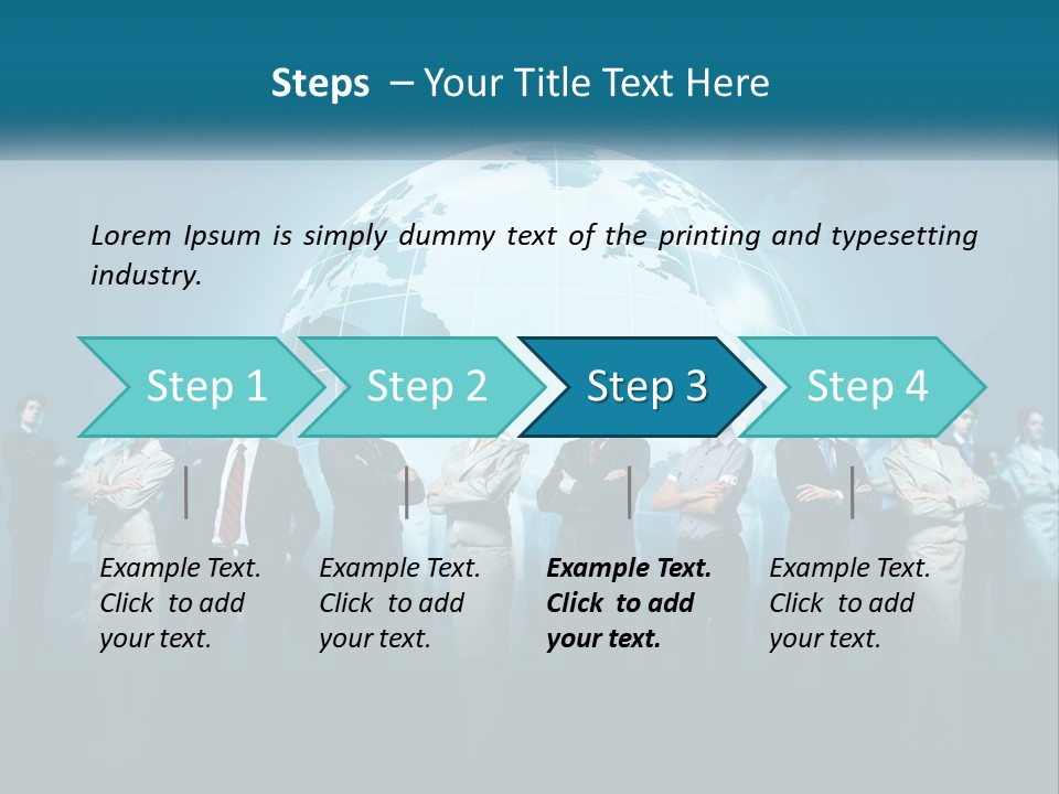 A Group Of Business People Standing In Front Of A Globe PowerPoint Template