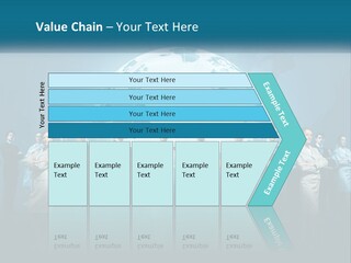 A Group Of Business People Standing In Front Of A Globe PowerPoint Template