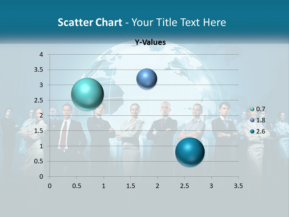 A Group Of Business People Standing In Front Of A Globe PowerPoint Template