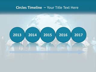 A Group Of Business People Standing In Front Of A Globe PowerPoint Template