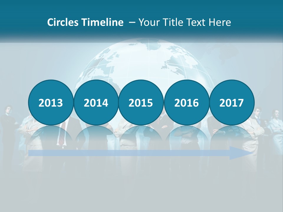 A Group Of Business People Standing In Front Of A Globe PowerPoint Template