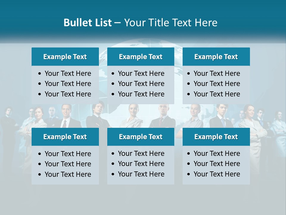 A Group Of Business People Standing In Front Of A Globe PowerPoint Template