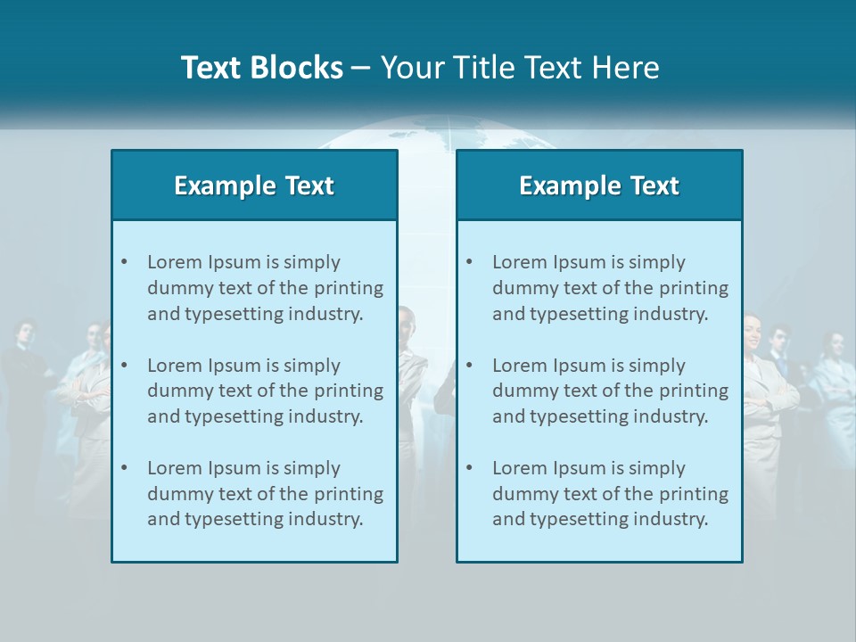 A Group Of Business People Standing In Front Of A Globe PowerPoint Template