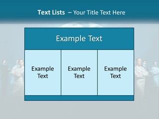 A Group Of Business People Standing In Front Of A Globe PowerPoint Template