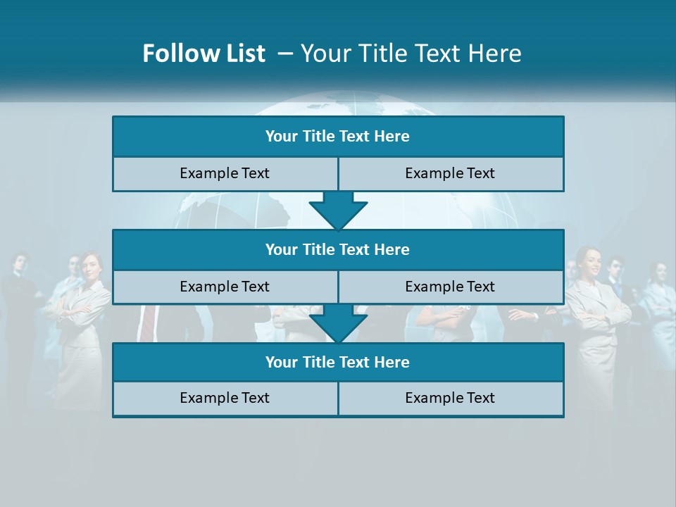 A Group Of Business People Standing In Front Of A Globe PowerPoint Template