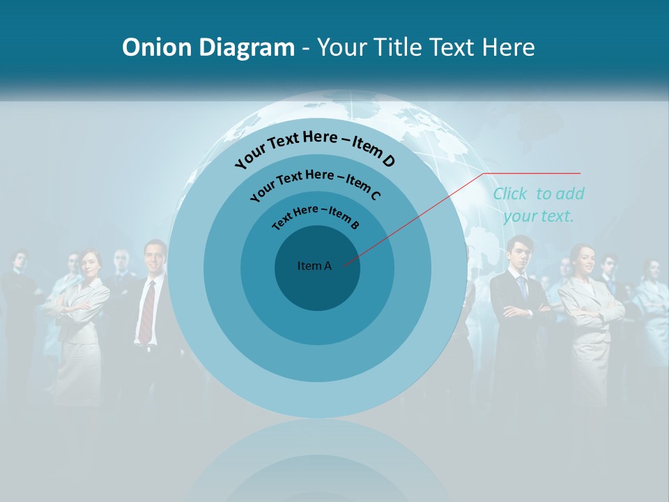 A Group Of Business People Standing In Front Of A Globe PowerPoint Template