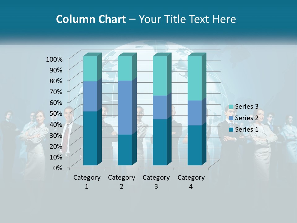 A Group Of Business People Standing In Front Of A Globe PowerPoint Template