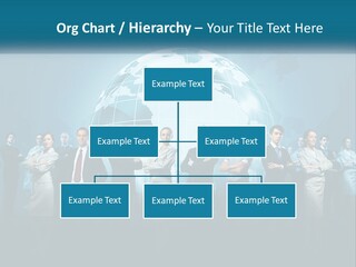 A Group Of Business People Standing In Front Of A Globe PowerPoint Template
