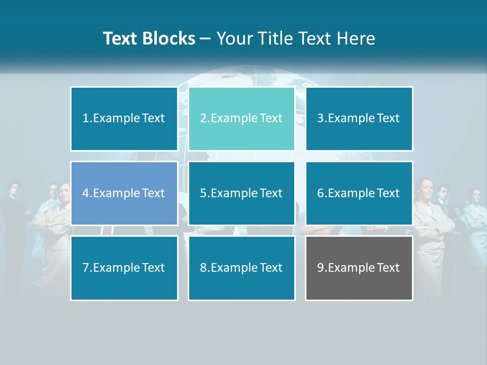 A Group Of Business People Standing In Front Of A Globe PowerPoint Template
