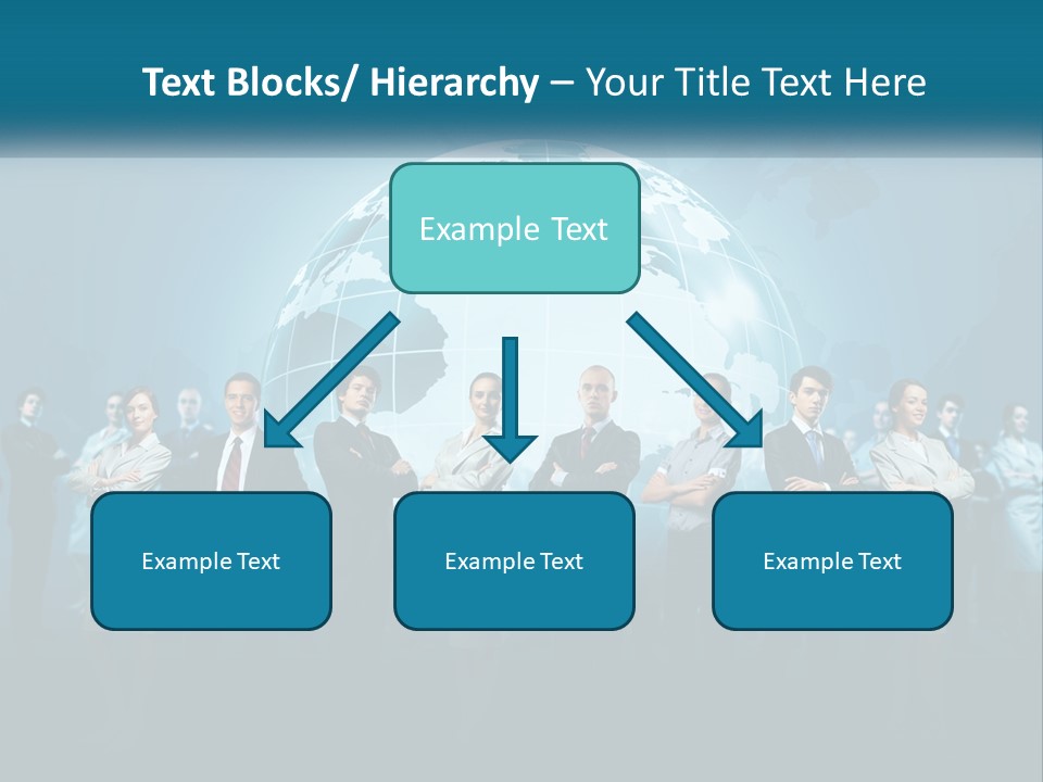 A Group Of Business People Standing In Front Of A Globe PowerPoint Template