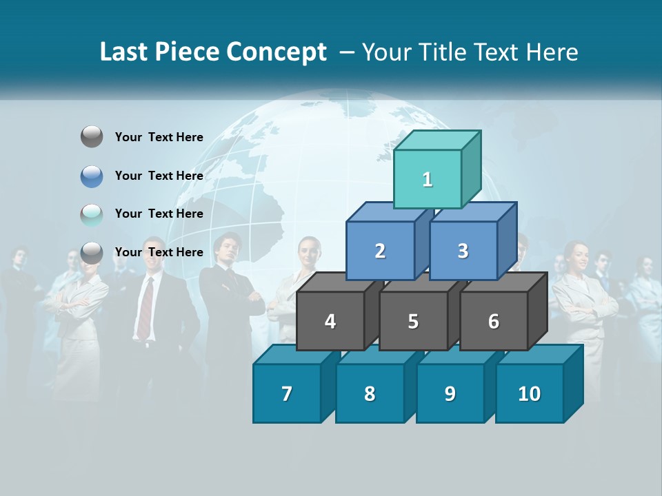 A Group Of Business People Standing In Front Of A Globe PowerPoint Template