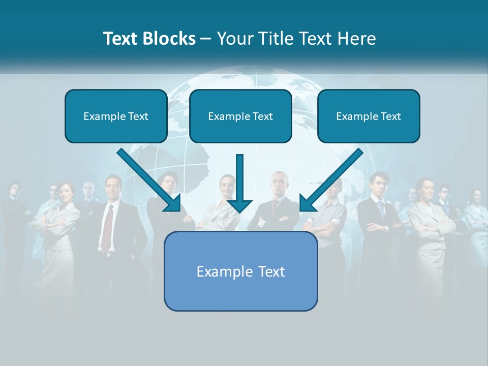 A Group Of Business People Standing In Front Of A Globe PowerPoint Template