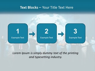 A Group Of Business People Standing In Front Of A Globe PowerPoint Template