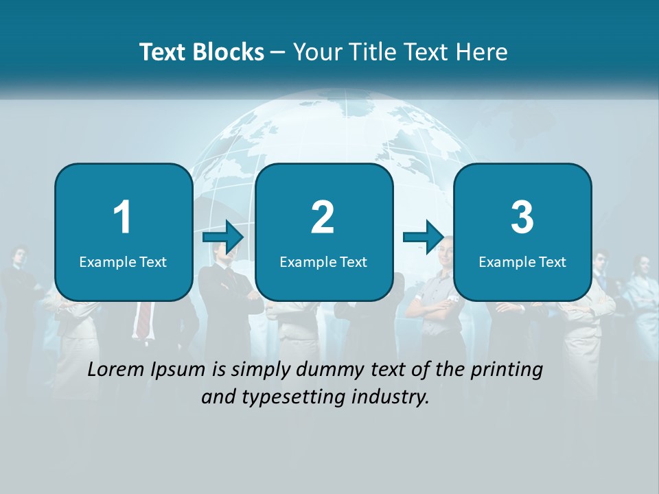 A Group Of Business People Standing In Front Of A Globe PowerPoint Template