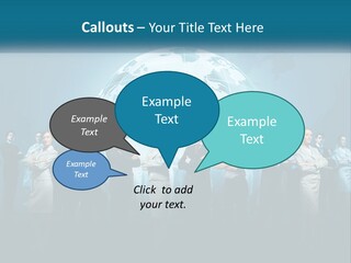 A Group Of Business People Standing In Front Of A Globe PowerPoint Template