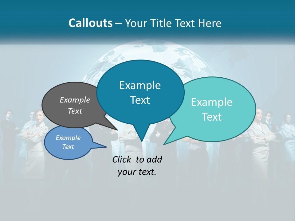 A Group Of Business People Standing In Front Of A Globe PowerPoint Template