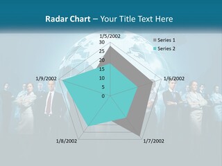 A Group Of Business People Standing In Front Of A Globe PowerPoint Template