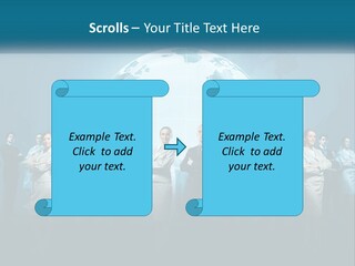 A Group Of Business People Standing In Front Of A Globe PowerPoint Template