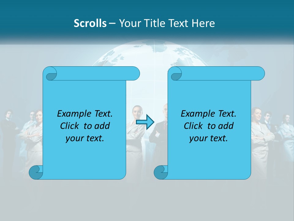 A Group Of Business People Standing In Front Of A Globe PowerPoint Template