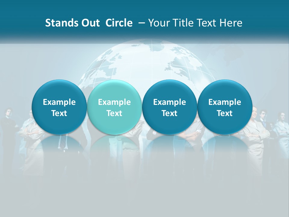 A Group Of Business People Standing In Front Of A Globe PowerPoint Template