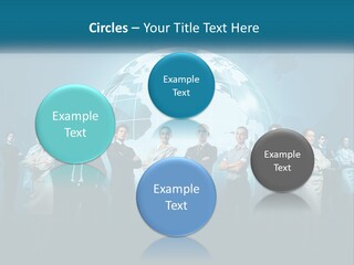 A Group Of Business People Standing In Front Of A Globe PowerPoint Template