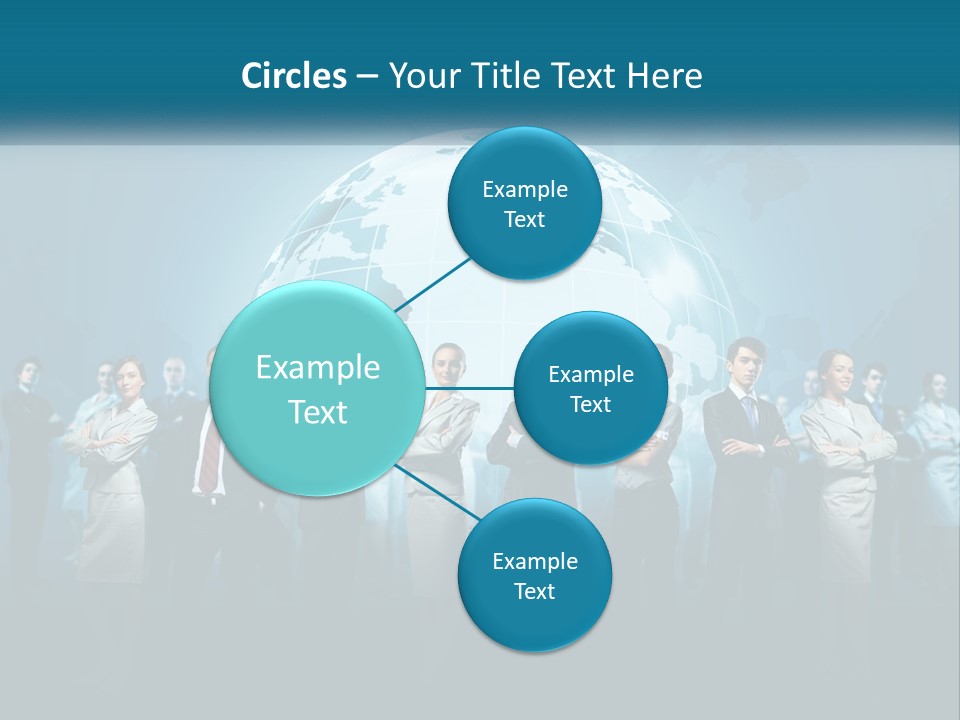 A Group Of Business People Standing In Front Of A Globe PowerPoint Template