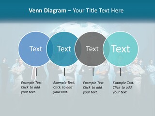 A Group Of Business People Standing In Front Of A Globe PowerPoint Template