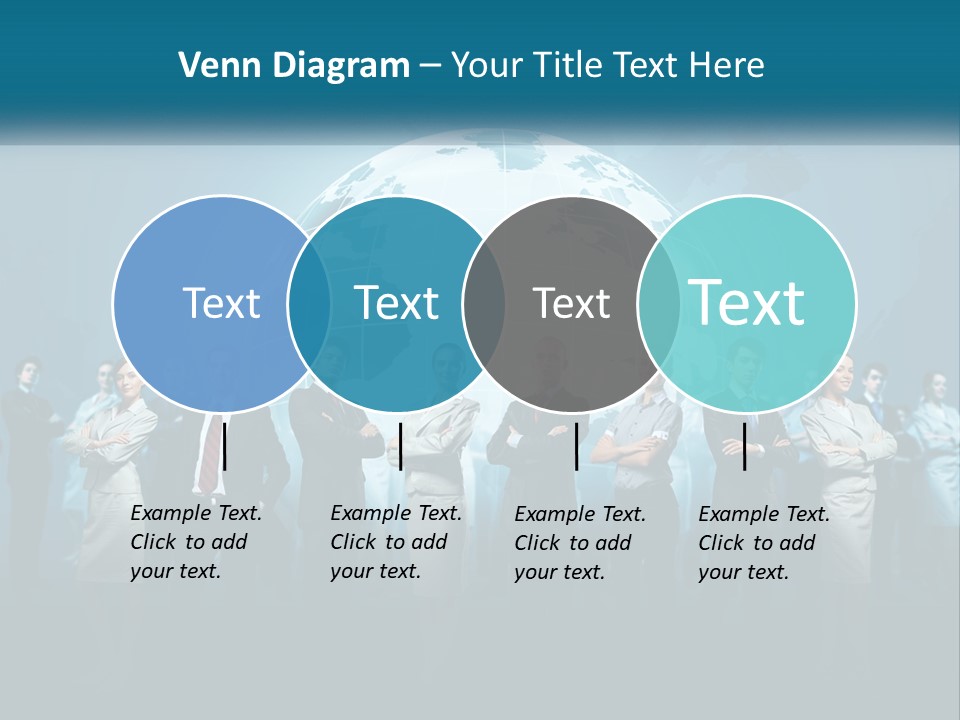 A Group Of Business People Standing In Front Of A Globe PowerPoint Template