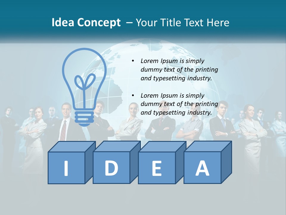 A Group Of Business People Standing In Front Of A Globe PowerPoint Template