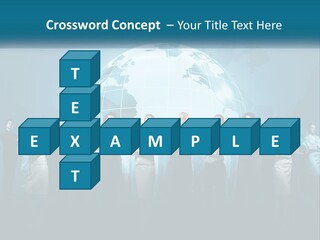 A Group Of Business People Standing In Front Of A Globe PowerPoint Template