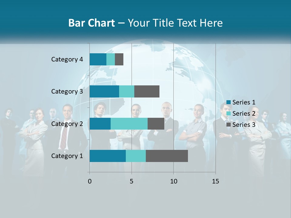 A Group Of Business People Standing In Front Of A Globe PowerPoint Template