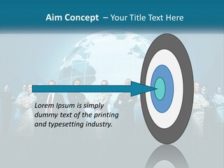 A Group Of Business People Standing In Front Of A Globe PowerPoint Template