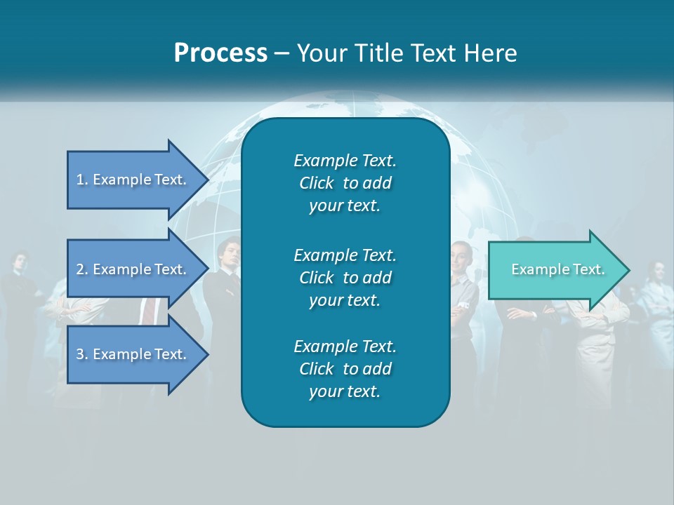 A Group Of Business People Standing In Front Of A Globe PowerPoint Template