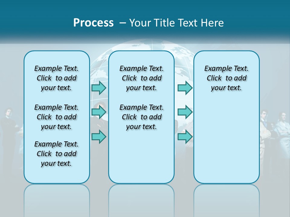 A Group Of Business People Standing In Front Of A Globe PowerPoint Template