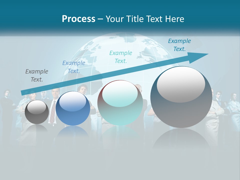 A Group Of Business People Standing In Front Of A Globe PowerPoint Template