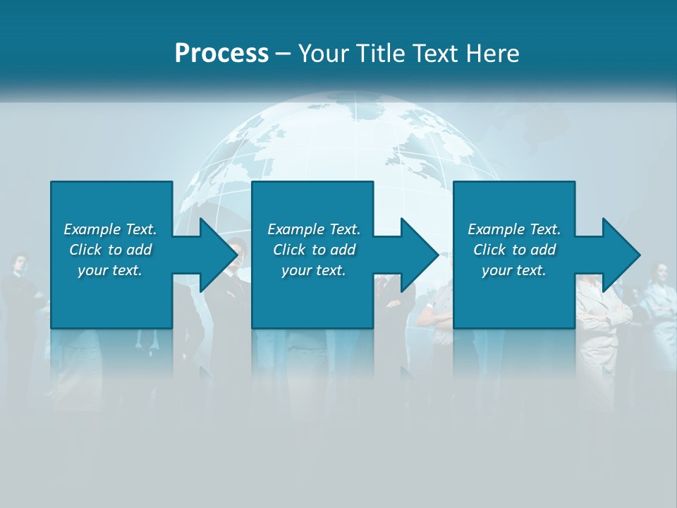 A Group Of Business People Standing In Front Of A Globe PowerPoint Template