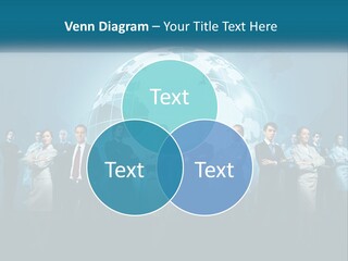 A Group Of Business People Standing In Front Of A Globe PowerPoint Template