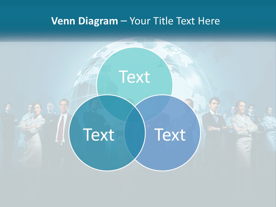 A Group Of Business People Standing In Front Of A Globe PowerPoint Template
