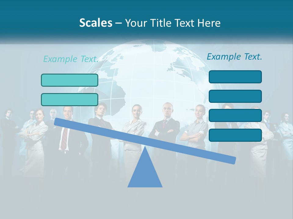 A Group Of Business People Standing In Front Of A Globe PowerPoint Template