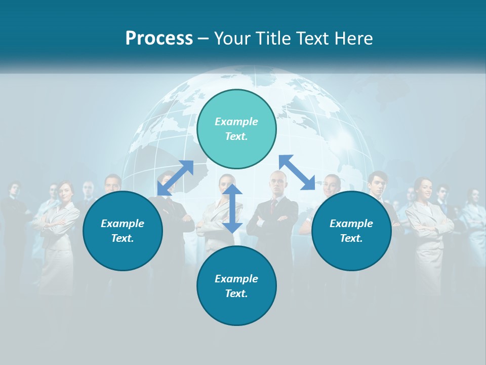 A Group Of Business People Standing In Front Of A Globe PowerPoint Template