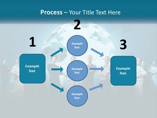 A Group Of Business People Standing In Front Of A Globe PowerPoint Template
