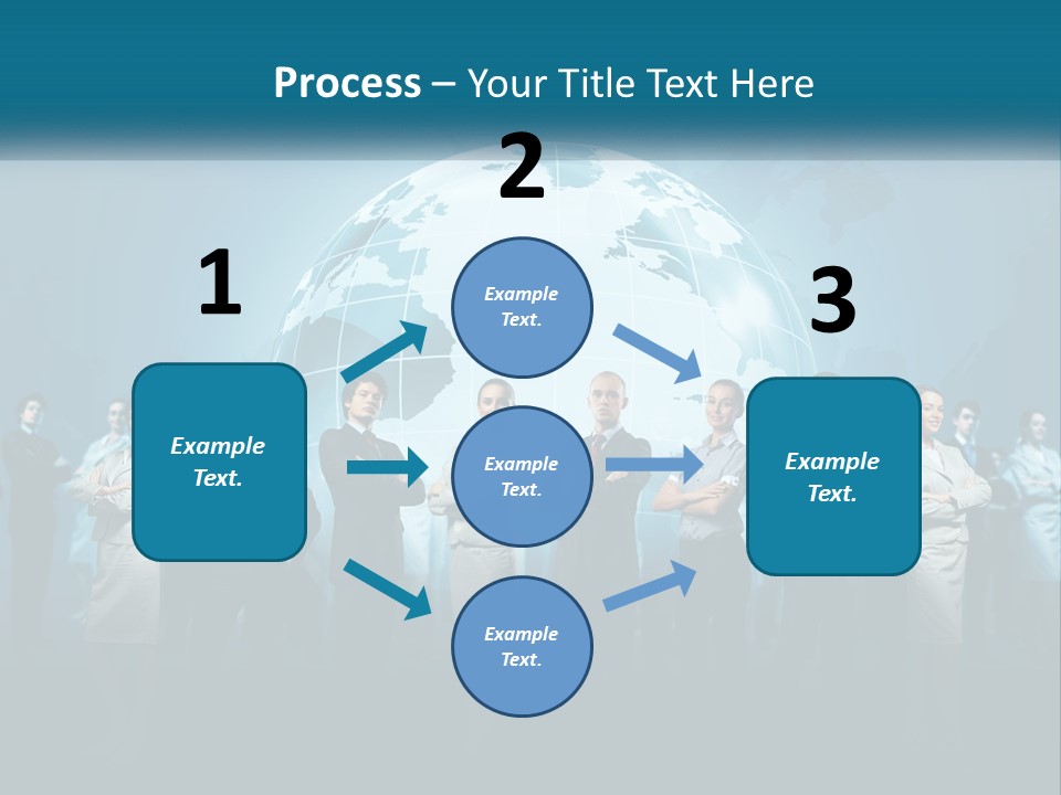 A Group Of Business People Standing In Front Of A Globe PowerPoint Template