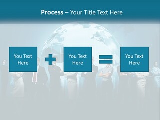 A Group Of Business People Standing In Front Of A Globe PowerPoint Template