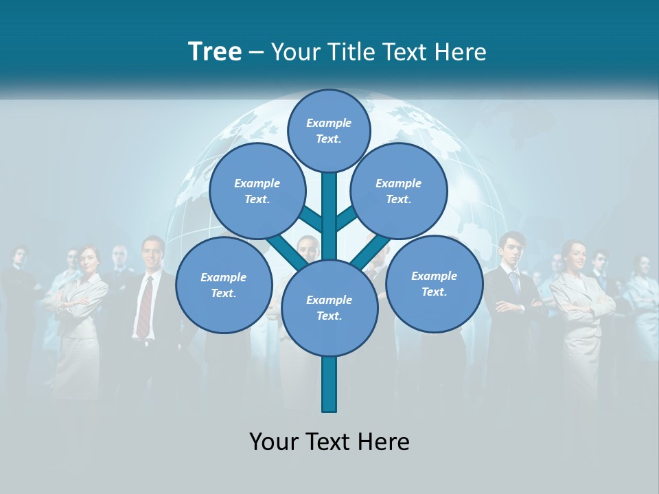 A Group Of Business People Standing In Front Of A Globe PowerPoint Template